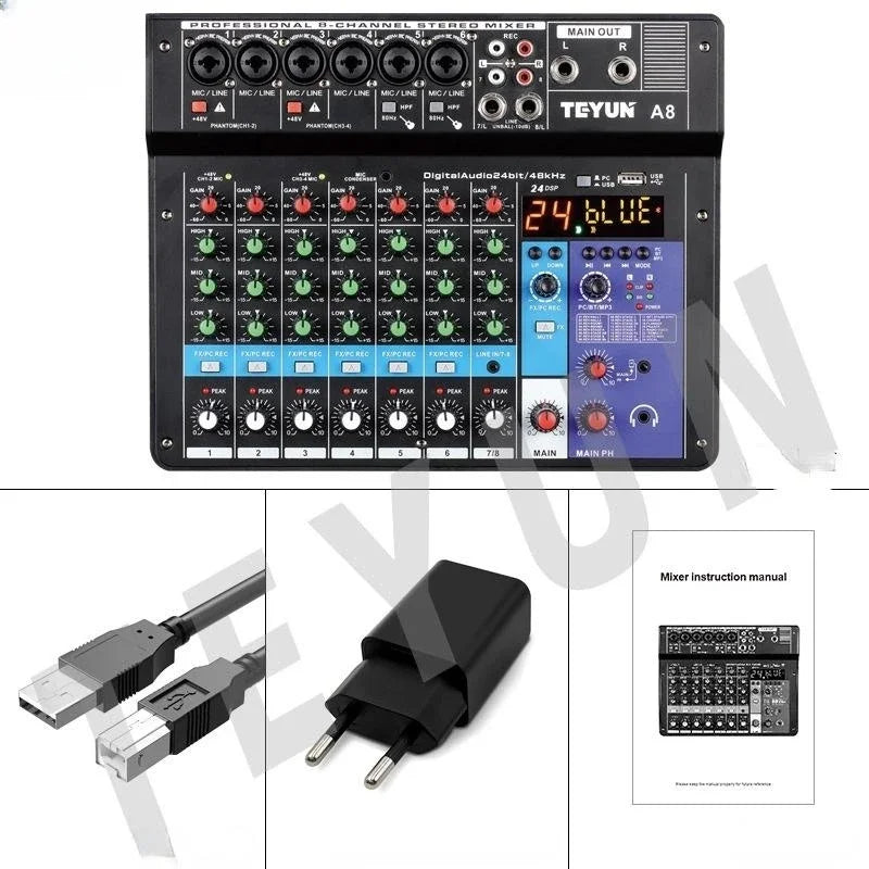 Professional 8-6-4 channel digital mixer sound card microphone mobile phone live broadcast computer recording DJ audio equipment