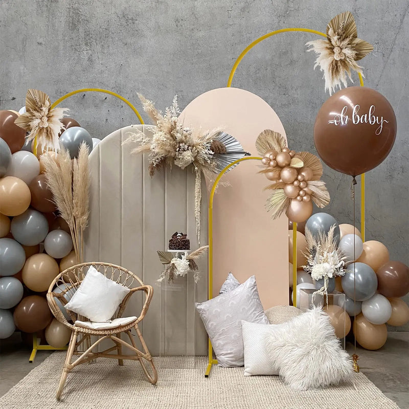 Set of 3 gold metal wedding arch backdrop stands