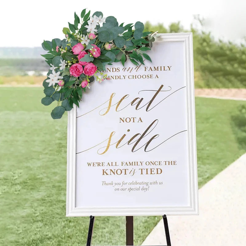 1PC Artificial Wedding Arch Flowers Boho Red Rose Eucalyptus Garland Drapes Home Decoration Wedding Decorations Welcome Sign