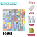 Square glitter wall background with shiny decorative panels,