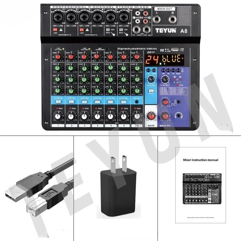 Professional 8-6-4 channel digital mixer sound card microphone mobile phone live broadcast computer recording DJ audio equipment