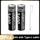 Type-C Rechargeable Lithium Battery for Camera Remote Control Smart Door Lock Microphone Mouse. - 3400mWh 1.5V AA USB