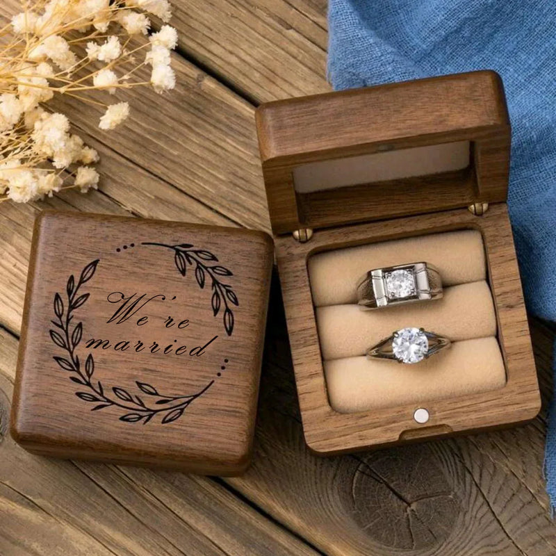 Wedding Ring Wooden Box Laser Engraving for wedding Ceremony Ring Bearer Ring Box Wedding band holder wedding supplies, mrs & mr
