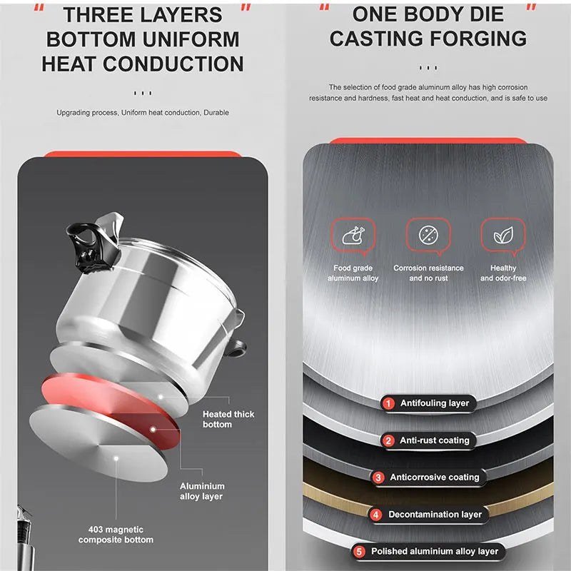 Cooker Pot Professional Pressure, Cooker Heavy-Duty Aluminum Explosion-Proof, Cooking Pots for Gas. - 3L/5L/7L