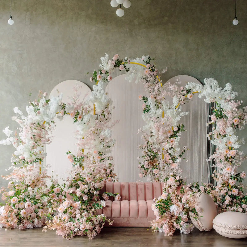 Set of 3 gold metal wedding arch backdrop stands