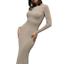 Bodycon Knit Dress Long Sleeve Crew Neck Ribbed Dress Slim Fit Long Dress