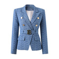 Pattern Denim Jackets for Ladies Women Fashion Blazer with Belt - Custom Luxury