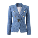 Pattern Denim Jackets for Ladies Women Fashion Blazer with Belt - Custom Luxury