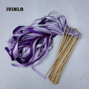 Wedding wand set with fuchsia and pink ribbon and gold bells