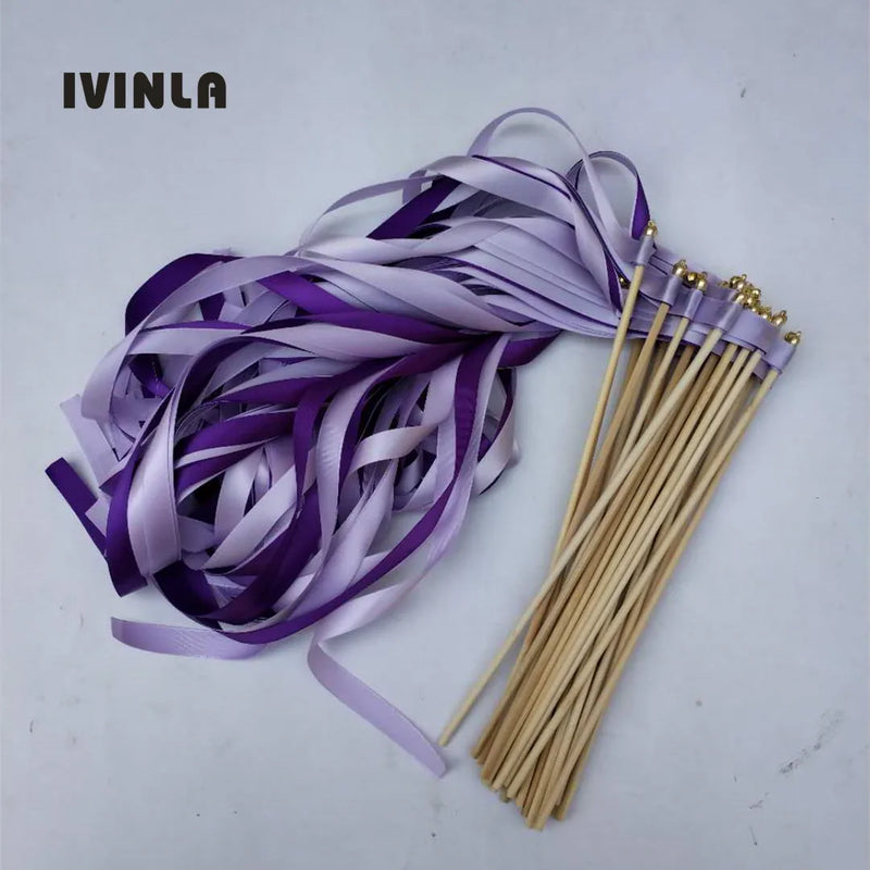 Wedding wand set with fuchsia and pink ribbon and gold bells