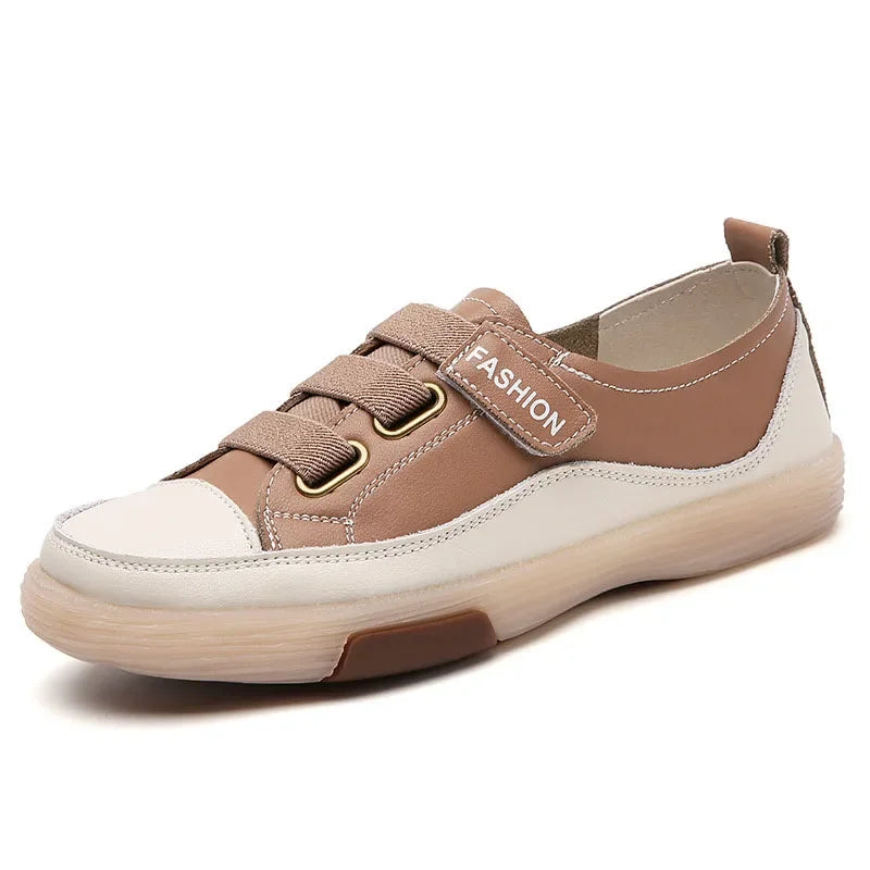 Jogging Casual Shoes Cow Leather Soft Sole Slip-on Flat Loafers Ladies Sneakers Breathable Walking Trainers