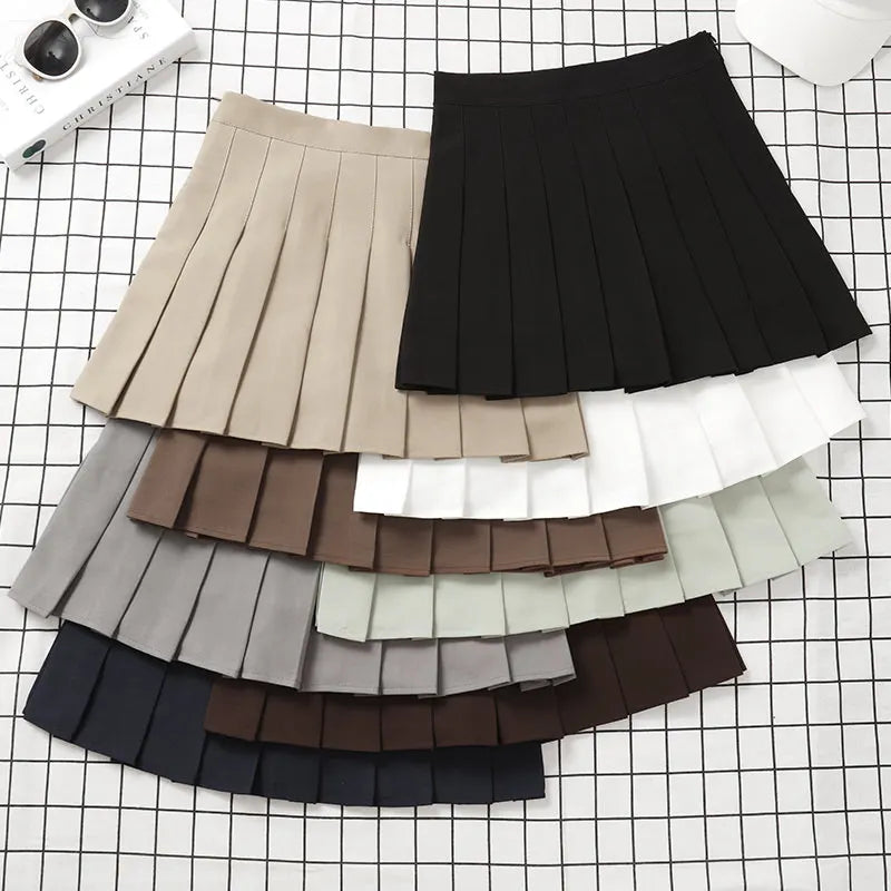 Brown Skirt Ladies 2025 Summer Clothes Women's High Waist Harajuku Korean Style Black Mini Pleated Skirt For School Girl Uniform
