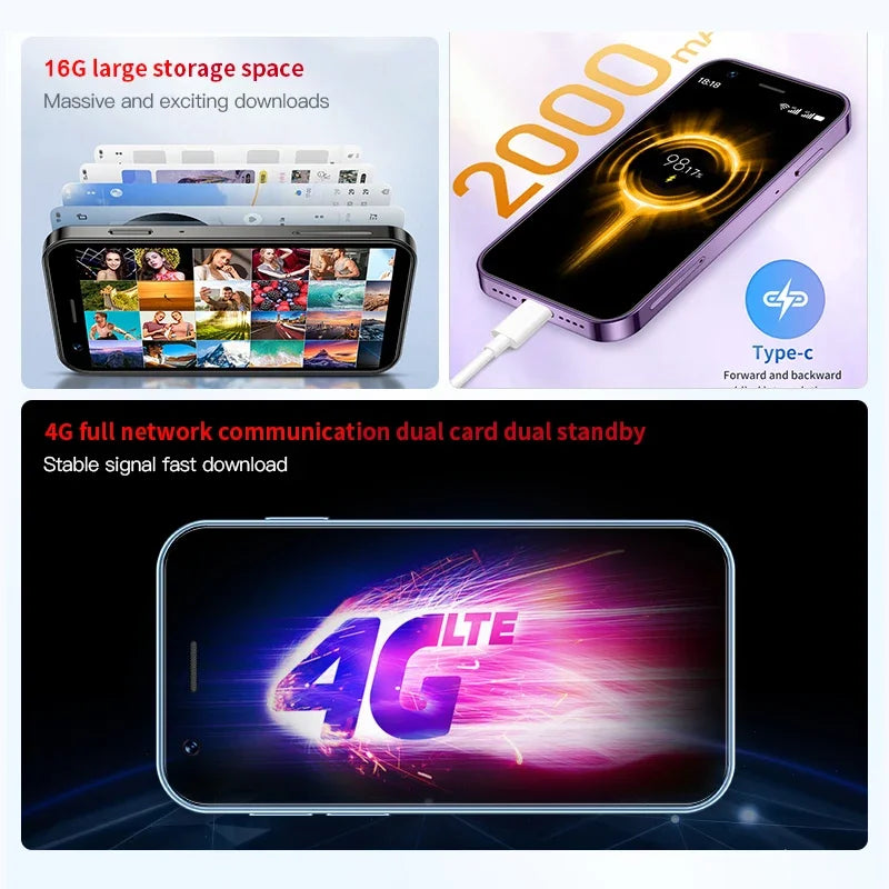 SOYES XS16 Mini - Android 10.0 Smartphone (4G Network, 2GB RAM, 16GB ROM, 3" Screen, 5MP Camera, Dual SIM,