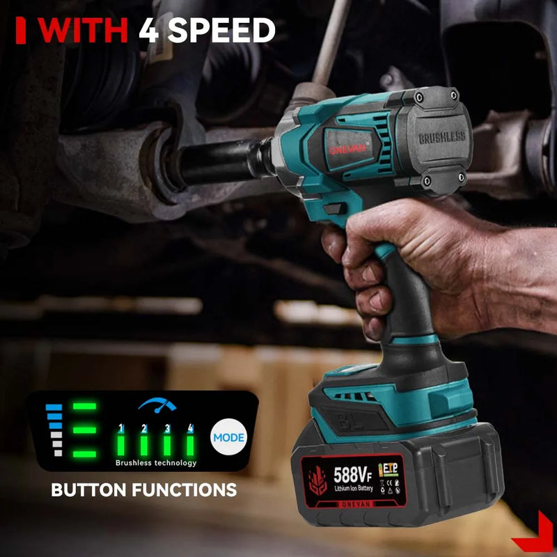 Brushless Electric Impact Wrench 1/2Inch Cordless Electric Screwdriver Wrench Power Tool For Makita 18V Battery. -  ONEVAN 1200N.M