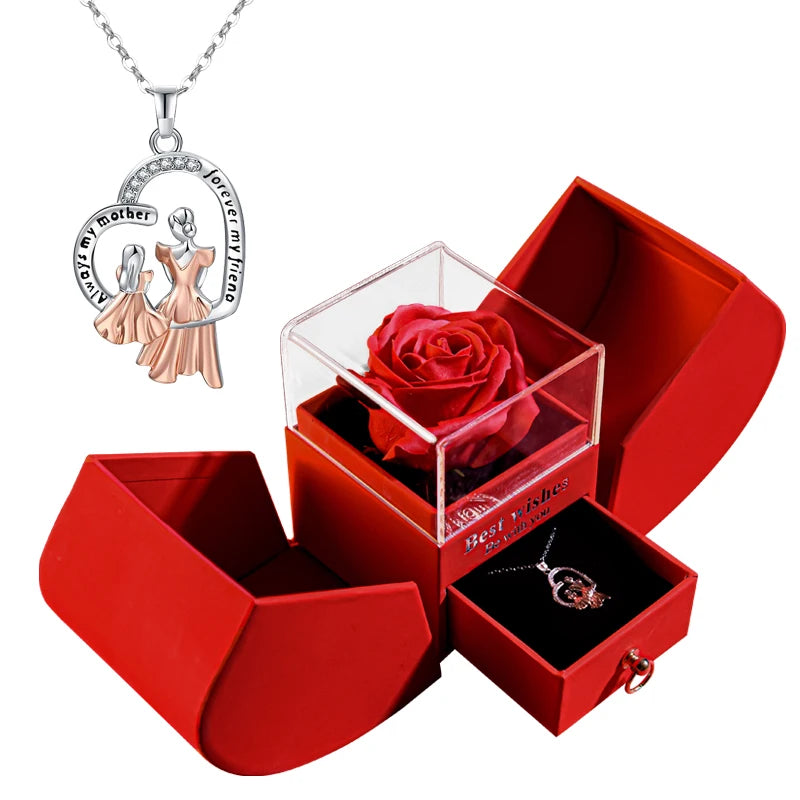 Gift for women, gift box with eternal rose and heart necklace, jewelry box