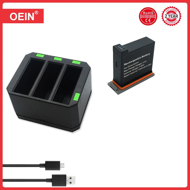 Batteries for DJI Osmo Action Camera Battery Channel USB Charger bateria For DJI Osmo Action Camera Accessories. - 1300mAh