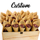 Personalized wedding confetti cones with names and date,