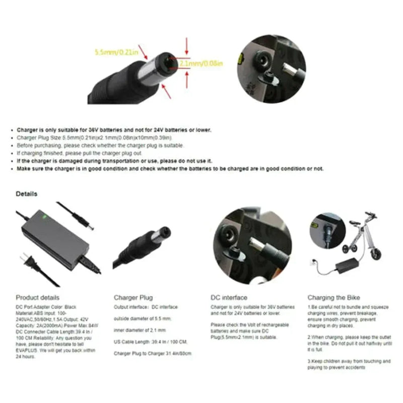 36v Electric Scooter Battery Charger Power Adapter For 42V 2A Powerful Electric Bike For M365 Cycling Hoverboard Scooter Parts